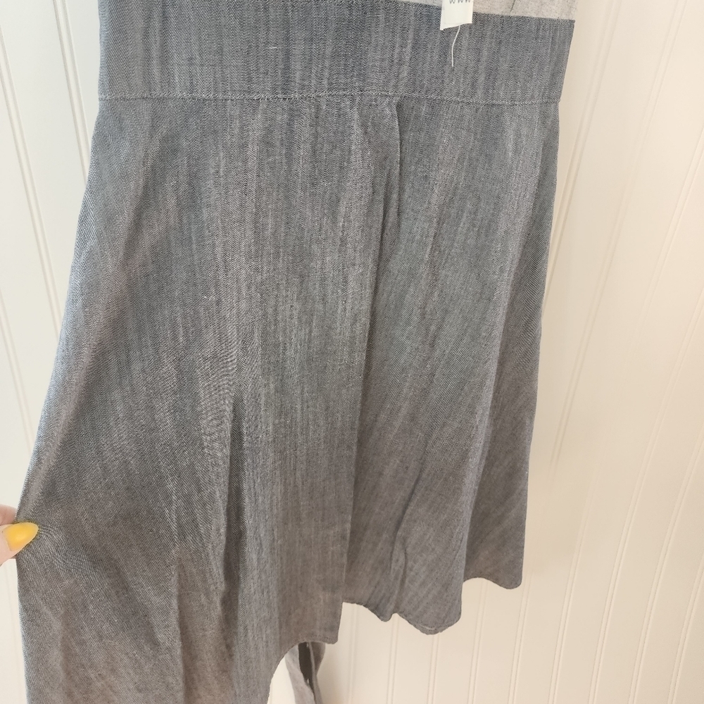 Tulle sleeveless dress low v-neck upper gray cotton,  bottom blue chambray NWT - Picture 7 of 10